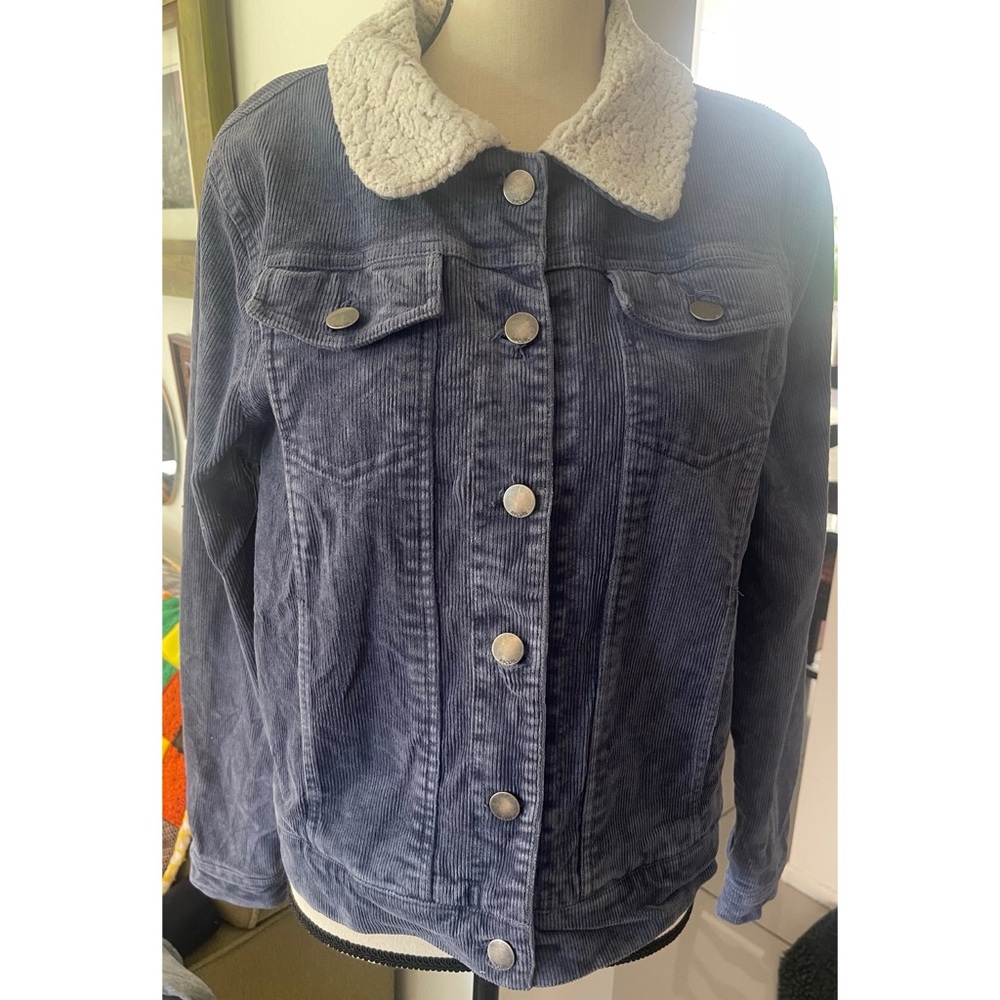 Rip Curl Blue Corduroy Jacket with Sherpa Collar Medium